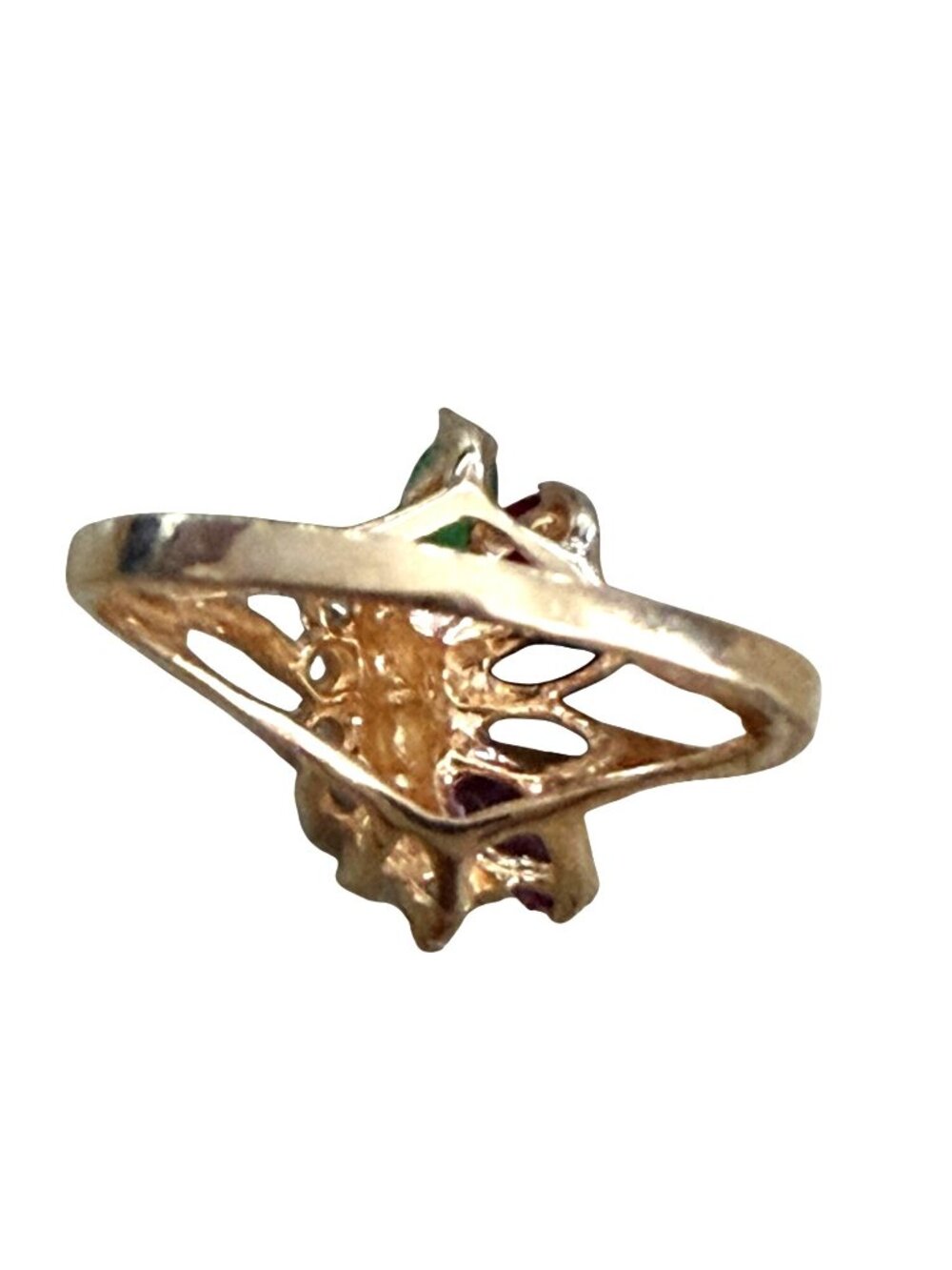 Vintage CJC14K Gold Multi-Gemstone Cocktail Mothers Ring Diamond Accents Size 8 - Picture 6 of 7